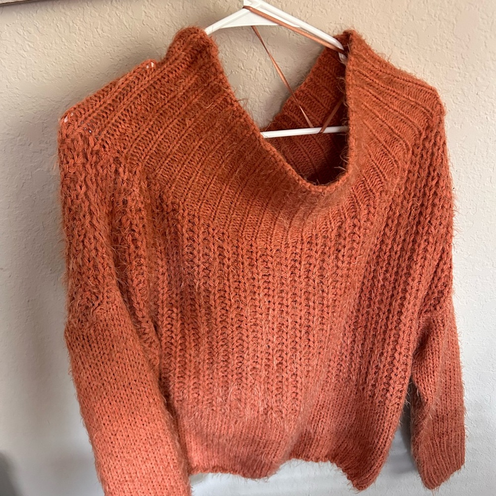 Sweater fall orange color women size M. Off the shoulder